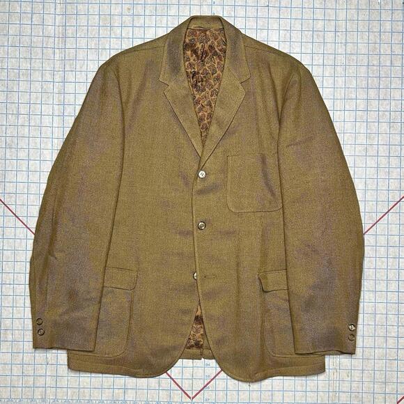 VTG BRENT Mustard Wool Sport Coat Ivy Trad 3 Button Paisley Lining Hopsack